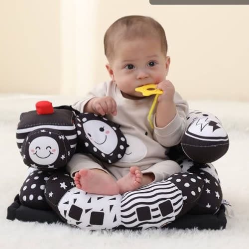 Lovvie & Joy 2-in-1 Tummy Time Mat & Seated Support Pillow,Baby Tummy Time Pillow Support for Newborns and Older Babies,with Detachable Support Pillow and Toys