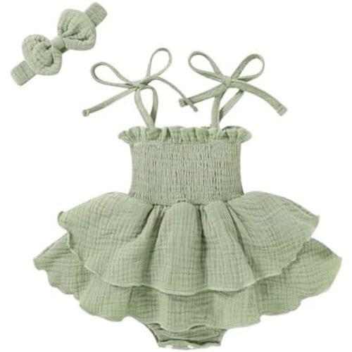 YOUNGER TREE Baby Girl Clothes Infant Summer Romper Dress Sleeveless Bodysuit Jumpsuit with Headband Toddler Outfits