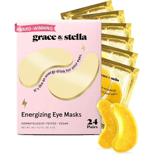 grace & stella Award Winning Under Eye Mask - Travel Essentials - Birthday Gifts for Women - Gel Eye Patches for Dark Circles, Puffy Eyes, Wrinkles, Undereye Bags - Vegan - Self Care (24 Pairs, Gold)
