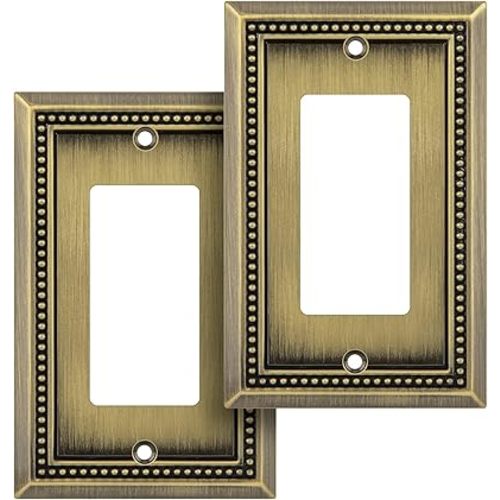 Henne Bery Sunken Pearls Heavy Duty Decorative Wall Plate Switch Plate Outlet Cover (Single Decorator, 2 Pack, Antique Brass)