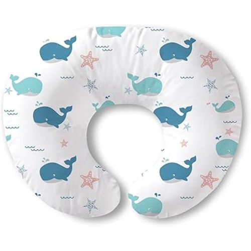 Nursing Pillow for Breastfeeding, Breathable Breast Feeding Pillow and Positioner with Removable Cover for More Support, Tummy Time and Bottle Feeding Support Pillow, Whale