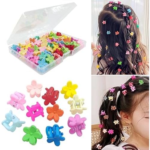 50Pcs Mini Flower Hair Clip Colorful Mini Hair Claw Baby Hair Clips Toddler Hair Clips Girls Decorative Bun Tiny hair clips, Assorted Colors (Floral)