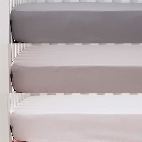 3 Pack Microfiber Durable Crib Sheets Fitted, Silky Soft Smooth Breathable Baby Sheets Set for Boys Girls, 28''x 52'' Fits Standard Crib and Toddler Mattresses, White + Gray + Lt Gray