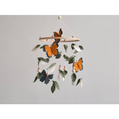 Butterfly baby mobile, Monarch butterfly crib mobile, Forest style nursery mobile, Floral nursery, Leaf green nursery decor,Baby shower gift
