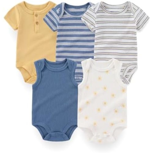 MAMIMAKA Newborn Baby Short Sleeve Bodysuits Cotton One-Piece Baby Boy Girl Clothes 5-Pack