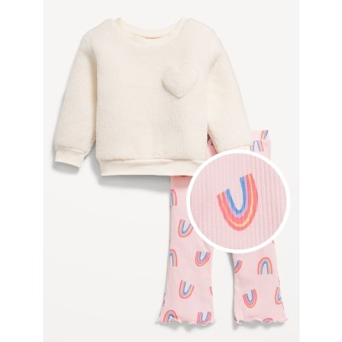 Sherpa Heart-Pocket Sweatshirt and Ribbed Leggings Set for Baby