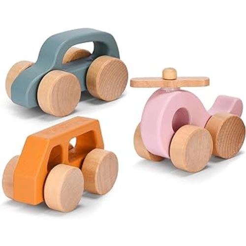 Childlike Behavior Wooden Car for Toddler - Wood Push Truck Vehicle - Montessori Inspired Wooden Rattle Teething Toys - Baby Wood Cars for Kids, Boys, & Girls