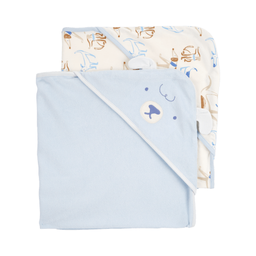 Blue/Ivory Baby 2-Pack Hooded Baby Towels