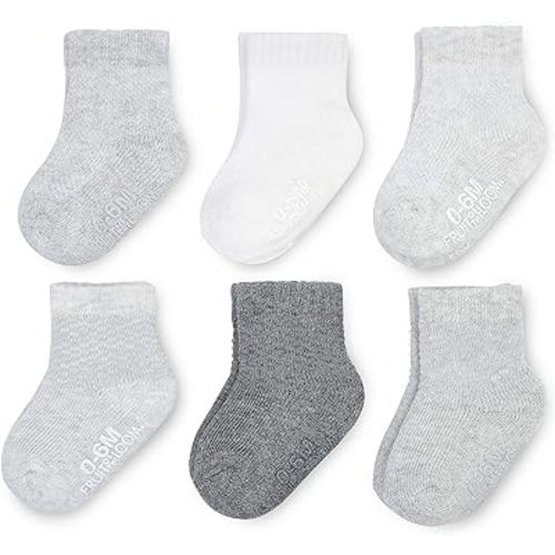 Fruit of the Loom All Weather Baby & Toddler Socks - Cotton Crew Socks with Grips for Boys, Girls and Unisex
