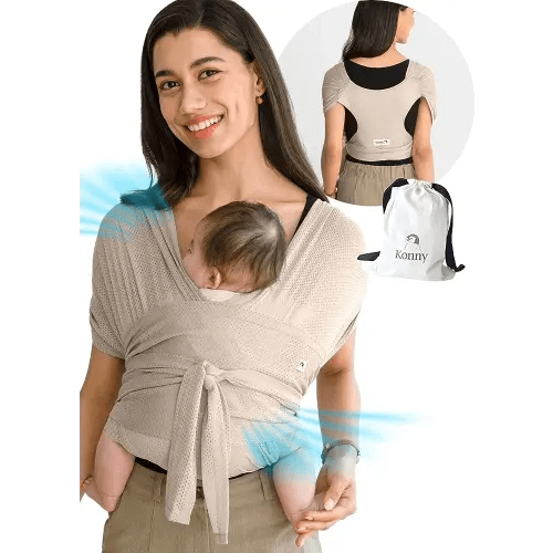 Konny Baby Carrier Flex AirMesh Premium Material - Adjustable Summer, Easy to Wear, Baby Wrap Carrier, Perfect for Newborn Babies Essentials up to 44 lbs, (XS-XL) - Beige