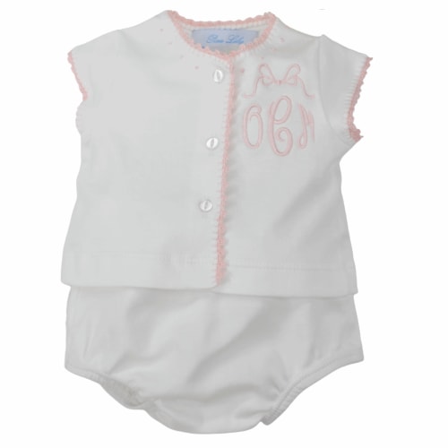 Pixie Lily Baby Girls Diaper Set White with Pink Trim