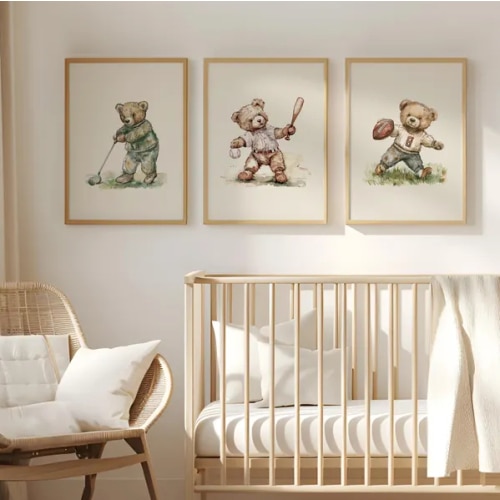 Vintage bear sport nursery frame set