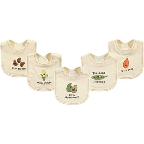 Touched by Nature Unisex Baby Organic Cotton Bibs, Guacamole, One Size