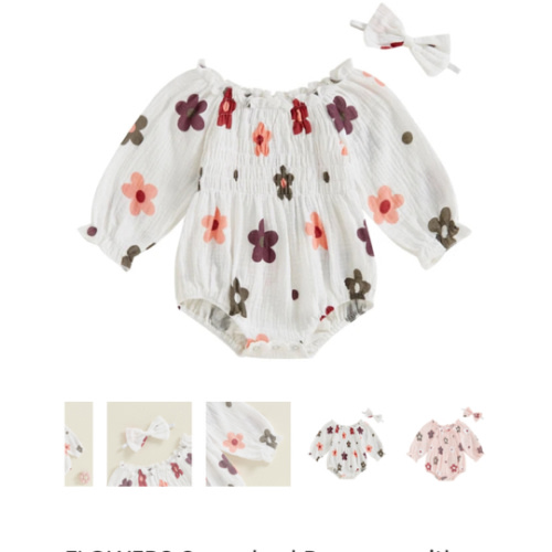 FLOWERS Smocked Romper with Headband - Hazel & Bo