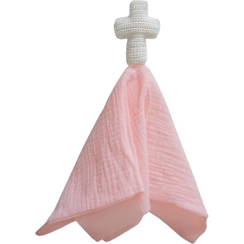 Cross Loveys for Babies | Newborn Baby Lovey Religious Baby Gifts | Baby Security Blanket (Pink)