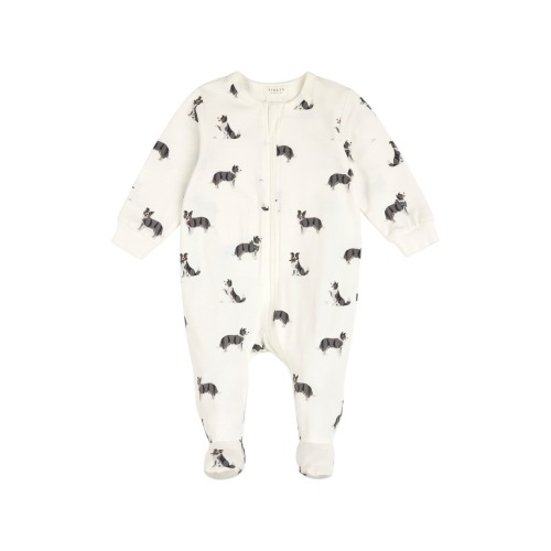 Australian Shepherd Print Cotton Footed One-Piece Pajamas, 3M
