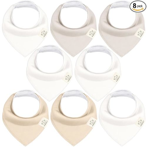 KeaBabies 8pk Organic Baby Bandana Bibs for Drooling and Teething (Purest) | Super Absorbent, Triangle Baby Drool Bibs for Girls, Boys, 100% Cotton, Extra Soft for Newborn, Infant 0-36 Months
