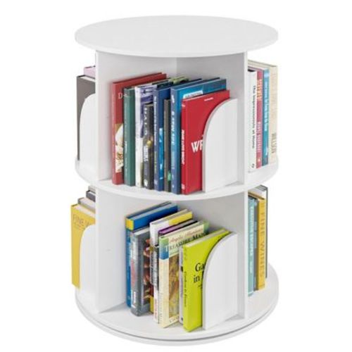 Rotating Bookshelf, Vertical 360° Spinning Shelf Organizer, Space-Saving Round Tower, White-SpaceAid