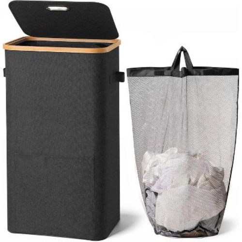 Laundry Basket with Lid,Collapsible Clothes Hampers for Laundry with Handles and Removable Inner Bag,Large Hamper