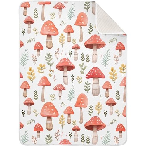 Baby Blanket for Boys Girls Cartoon Watercolor Mushroom Pattern Soft Nursery Shower Receiving Blanket Comfortable Crib Stroller Nursery Swaddle Cover Toddler Kids Birthday New Mom Gift 30X40 in