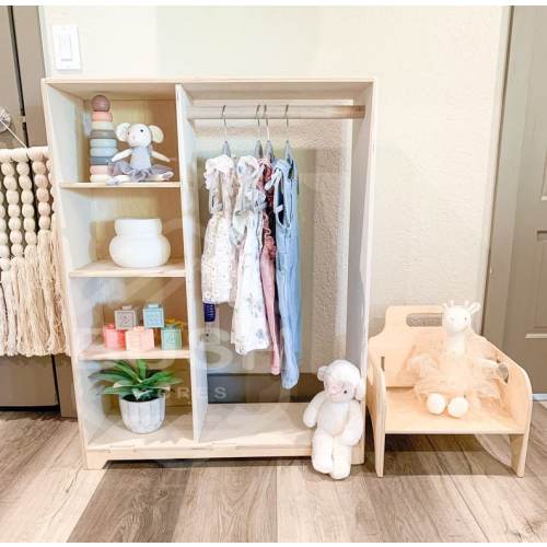 Kids Wardrobe Wooden Clothing Rack for Kids Montessori Wardrobe Closet Furniture for Toddler Dress Up Clothes Storage Gift for Kid HARPER