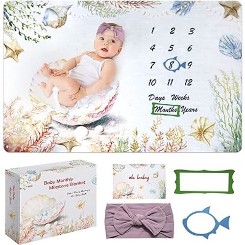 Amazon.com: Ocean Themed Baby Milestone Blanket (60"x40"), Multifunctional Monthly Baby Milestone Blanket for Girls -Photo Sessions, Baby's First Year Milestones & Mother's Gift -Soft, Plush Milestone Blanket : Baby