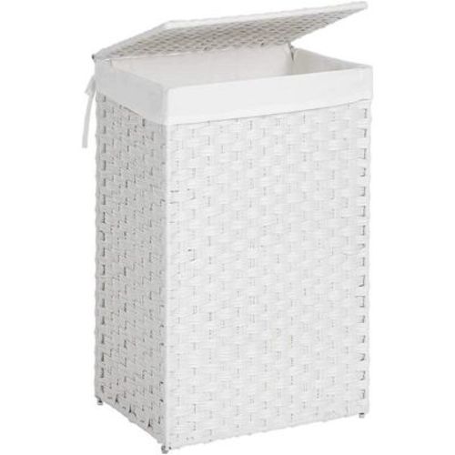 Songmics 17.2 Gallon (65l) Wicker Laundry Hamper With Lid Laundry Basket With Handles Wicker Basket Foldable Removable Liner Bag White