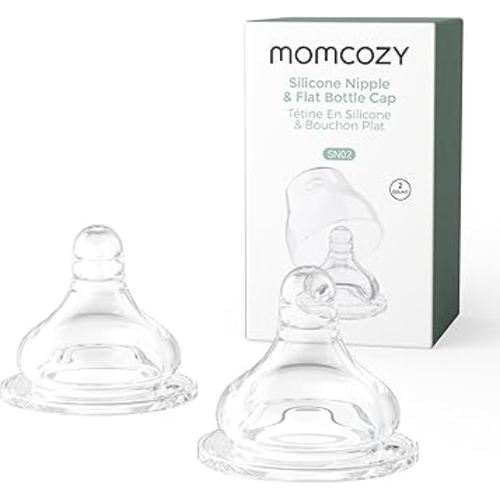 Momcozy Soft Baby Nipple Premium Natural Flow Silicone for Wide-Neck Bottles, BPA-Free, Perfectly Compatible with Momcozy Breast Milk Cooler, Medium (Pack of 2)
