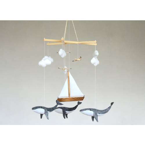 Whale Baby Mobile, Beach Crib Mobile, Ocean Mobile, Nautical Baby Mobile, Seagull Baby Mobile, Sea Cot Mobile, Sailing Boat Nursery Mobile