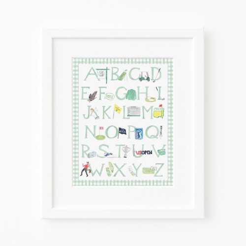 ABCs of Golf Green Watercolor Nursery Alphabet Print | Boy Golf Alphabet Wall Art | Green Gingham Golf Gift Baby Boy | Baby Shower Gift Golf