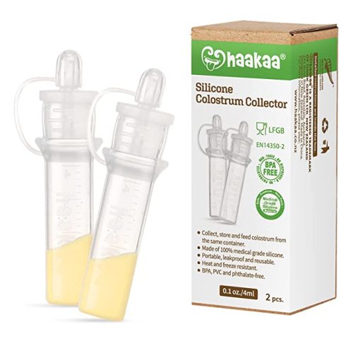 haakaa Colostrum Collector Reusable Silicone Colostrum Collector for Breastfeeding to Collect, Feed & Store (0.1oz/4ml, 2 PK) - Colostrum Collector - 2 pk