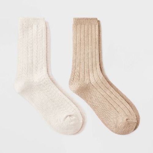 Women's Brushed Terry Lined 2pk Cozy Crew Socks - Auden™ Pink 4-10