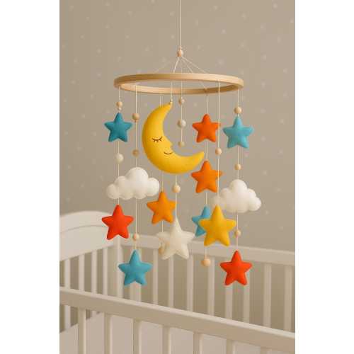 Felt Baby Mobile & Door Sign Set | Moon and Stars Nursery Decor | Personalized Felt Name Hoop | Handmade Baby Shower Gift