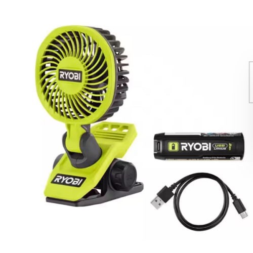 USB Lithium Clamp Fan Kit with 2.0 Ah USB Lithium Battery and Charging Cable