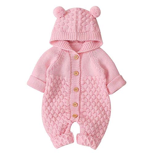 Letuwj Newborn Baby Boy Girl Hooded Knit Romper One-Piece Warm Sweater Jumpsuit Outfits
