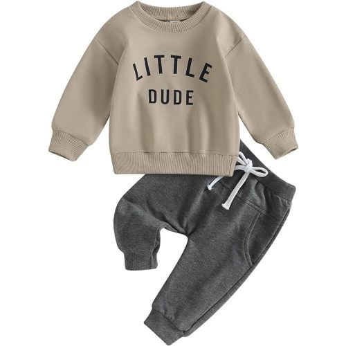 6-12 Months wdehow Toddler Baby Boy 2Pcs Outfits Letters Print Pullover Tops + Drawstring Pants Set Fall Winter Clothes - C-khaki - 6-12 Months