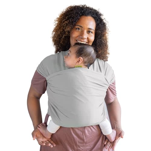 Serenity Stretchy Baby Wrap Carrier - Newborn to Toddler, Hands-Free, 7-35lbs (Light Grey)