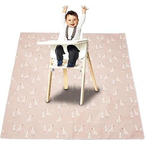 Splat Mat for Under High Chair/Arts/Crafts, Washable Baby Spill Mat Waterproof Anti-Slip Floor Splash Mat, Portable Baby Play Mat and Table Cloth (Goose, 43"x 43")