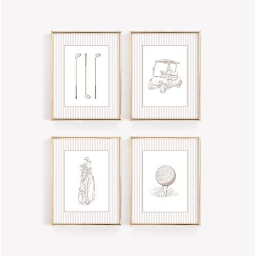 Vintage Golf Nursery Prints, Boys Room Decor, Golf Themed Nursery Decor, Neutral Nursery Wall Print Set of 4, Baby Boy Nursery Wall Art