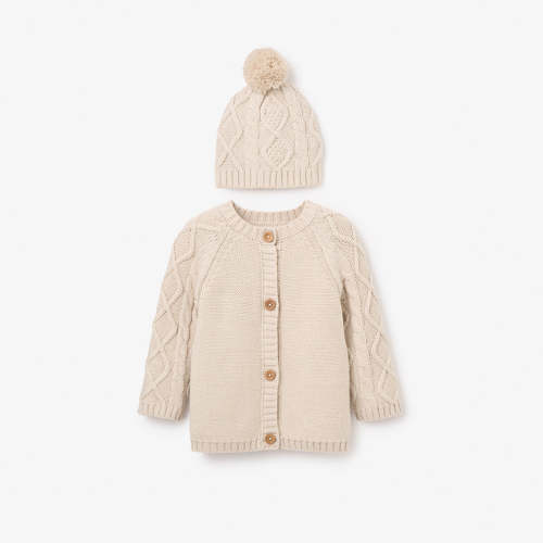 Rainy Day Chunky Diamond Cable Cardigan & Hat Set
 – Elegant Baby