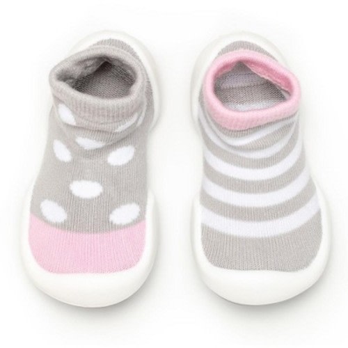 Komuello Baby Girl First Walk Sock Shoes Dots & Stripes, Size: 12-18m