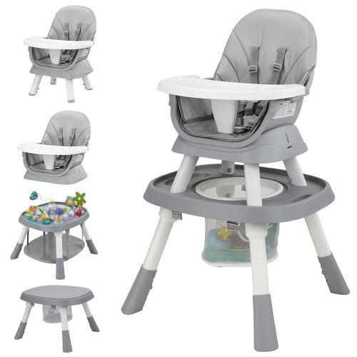 Baby High Chair with Activity Center, 8-in-1 Convertible High Chairs for Babies and Toddlers with Baby Toys, Highchair for Ages 6-120 Months (Grey)