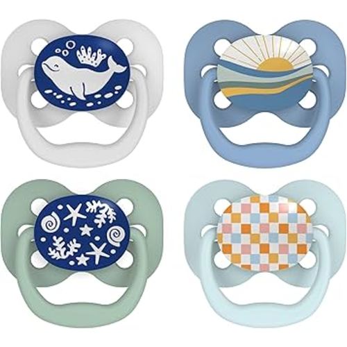 Dr. Brown's Advantage Baby Pacifiers, 0-6 Month, Blue, 2 Count and Dr. Brown's Advantage Baby Pacifiers, Glow-in-The-Dark, 0-6 Month Pacifiers, Blue, 2 Count