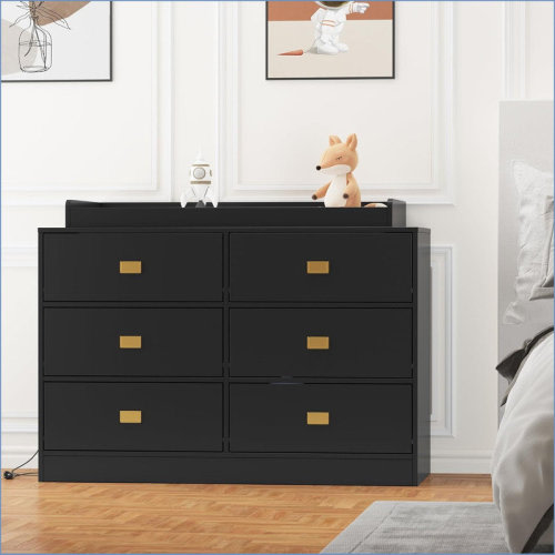 babevy Changing Table Dresser with 6 Drawers, Changing Dresser with Power Outlets, Baby Dresser with Changing Table Top, Nursery Dresser Diaper Changing Station with Soft Changing Pad & Removable Top | Wayfair