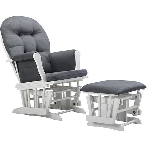Angel Line Windsor Glider and Ottoman Cushion, White/Dark Gray