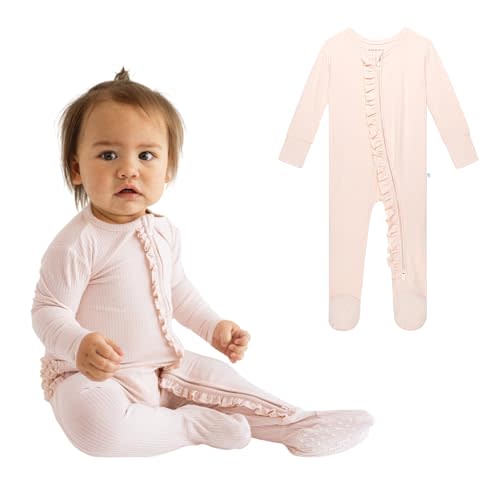 Posh Peanut Footie Pajamas for Baby Girls – Sleepers in Viscose from Bamboo with 2-Way Zipper & Ruffle Trim