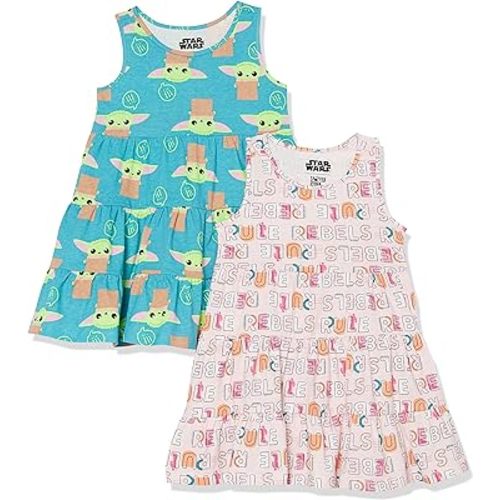 Amazon Essentials Disney | Marvel | Star Wars Girls and Toddlers' Knit Sleeveless Tiered Dresses, Pack of 2