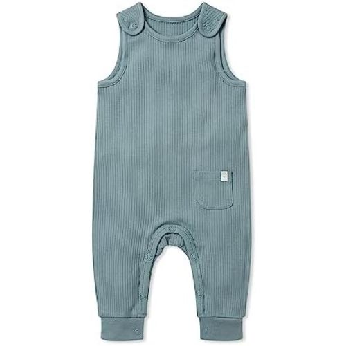 MORI Baby Unisex Ribbed Overalls with Shoulder Snaps and Pocket - Elastic Ankle Cuffs - One Piece Jumpsuit for Boys and Girls