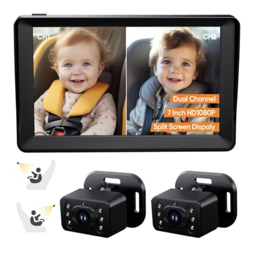 Amazon.com: Baby Car Camera for 2 Kids - 7 Inch HD1080P Split Screen Baby Monitor with Dual Backseat Camera 150° Wide View & 360° Rotatable, Night Vision Easy Install, Rear-Facing Baby Car Mirror : Baby