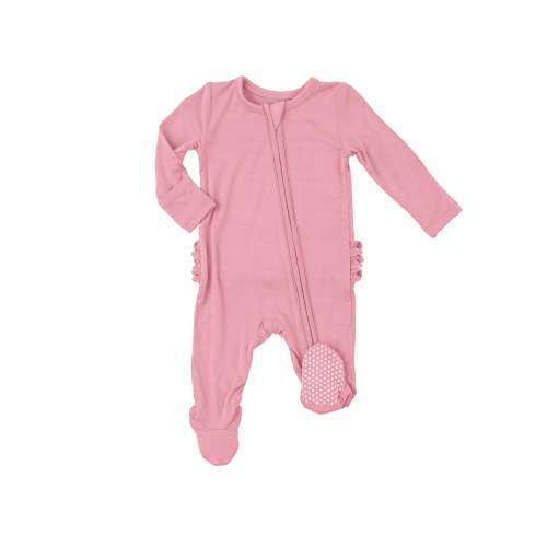 2 Way Zipper Ruffle Back Footie - Peony Solid